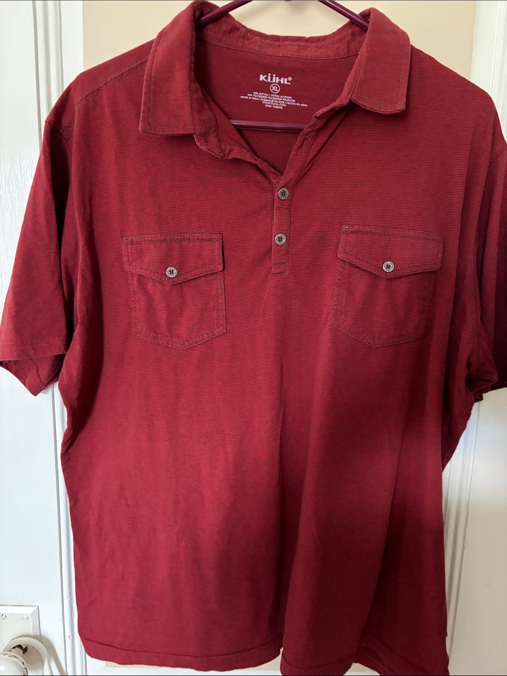 Kuhl Men’s Burgundy Short-Sleeve Polo with Chest Pockets